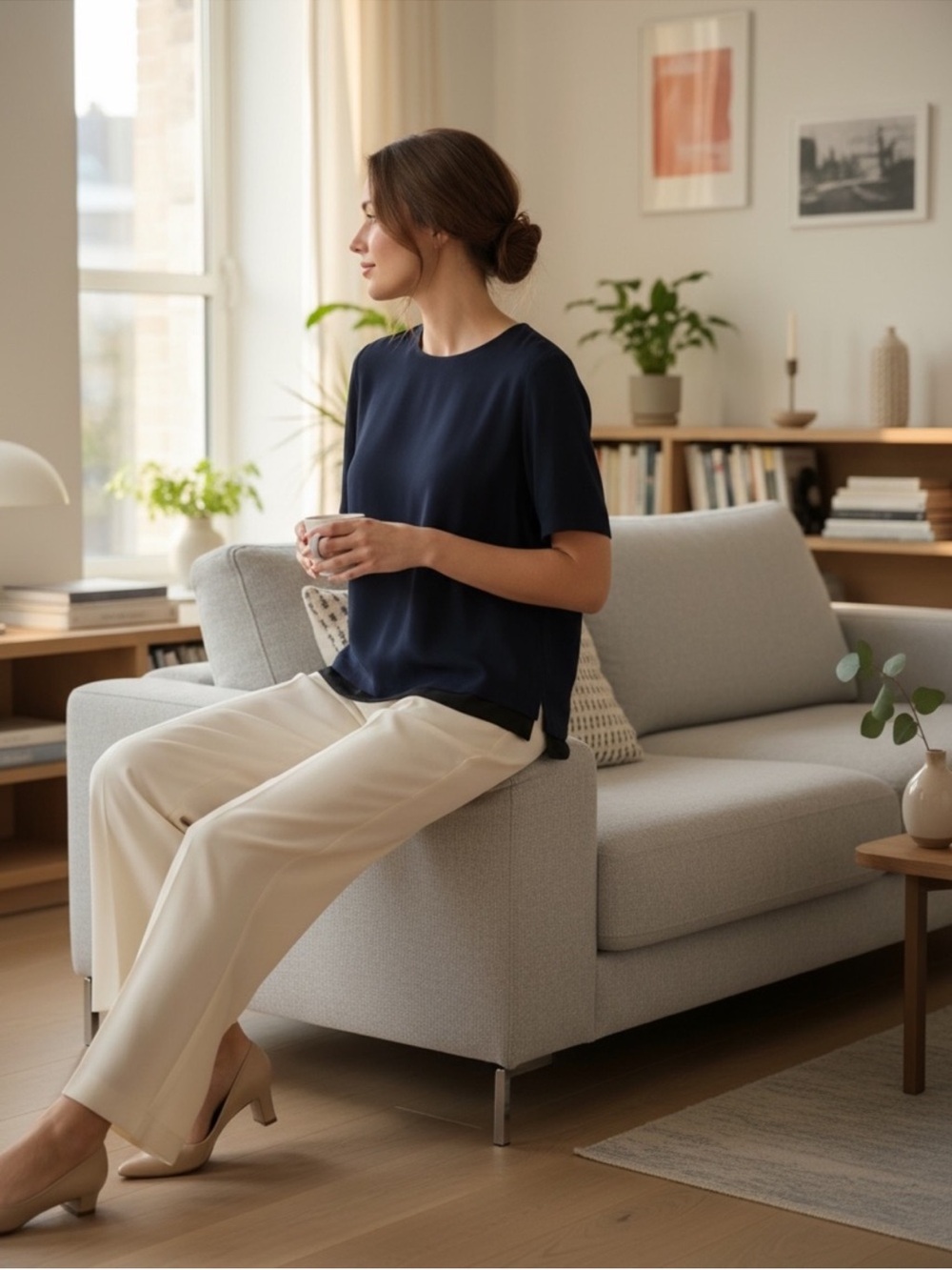 A.L.C. Navy Short-Sleeve Silk Top